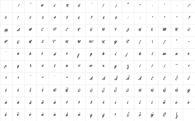 Montagne Script Free Demo Regular Character Map