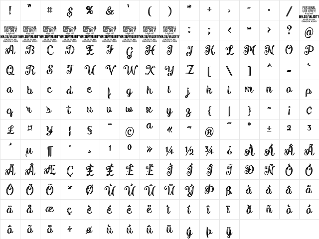 Validity Script Bold PERSONAL U Regular Character Map Validity Script Bold PERSONAL U Regular Character Map