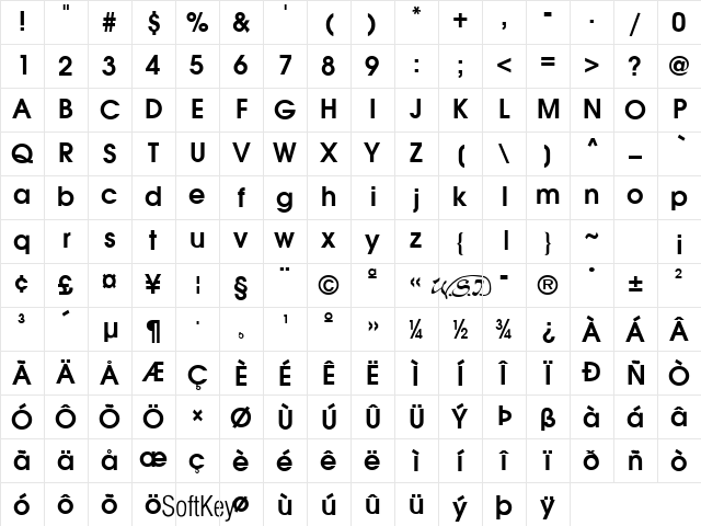 Avian Bold Character Map