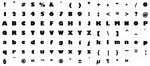 Humanist521C UltraBold BT Regular Character Map