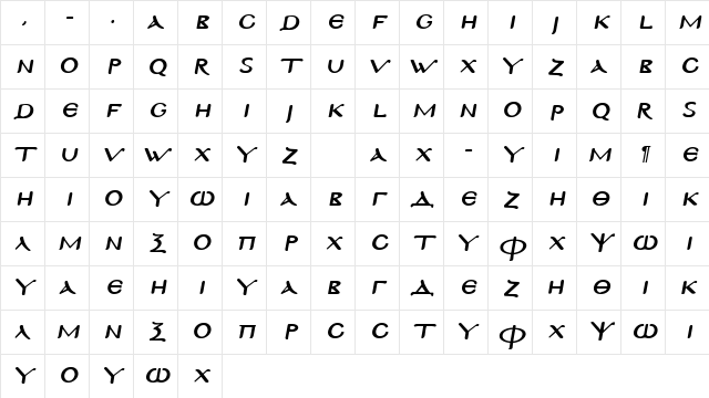 UB-Byzantine Italic Character Map