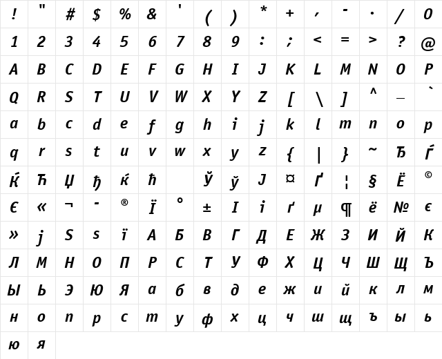 OfficinaSansCTT BoldItalic Character Map OfficinaSansCTT BoldItalic Character Map