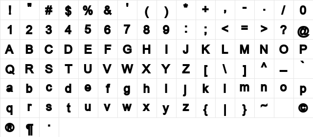 UpStartBold Regular Character Map