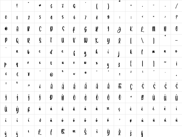Julia Eberline Regular Character Map Julia Eberline Regular Character Map