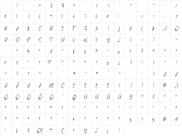Catthy Wellingten Regular Character Map