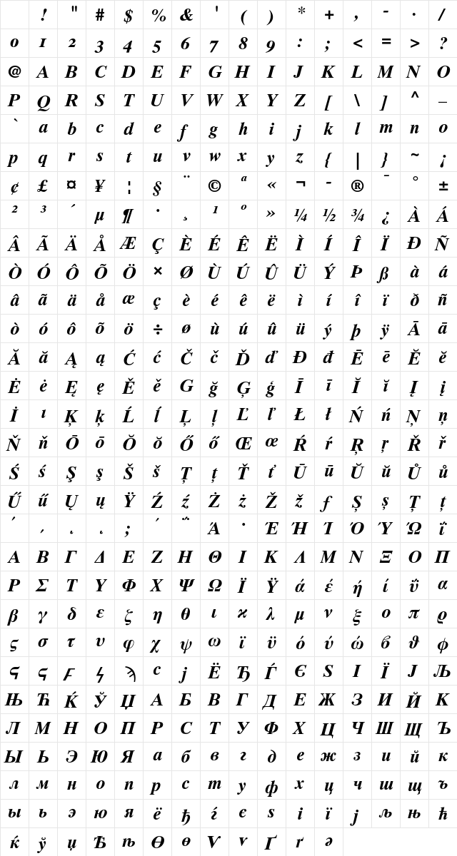 Asteria Bold Italic Character Map Asteria Bold Italic Character Map