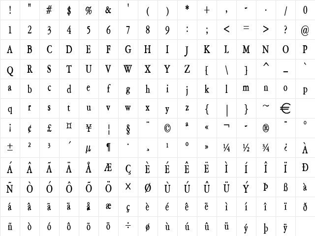 AmethystCondensed Bold Character Map