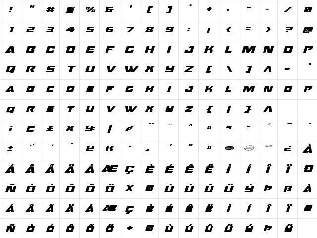 Oceanic Drift Expanded Italic Expanded Italic Character Map