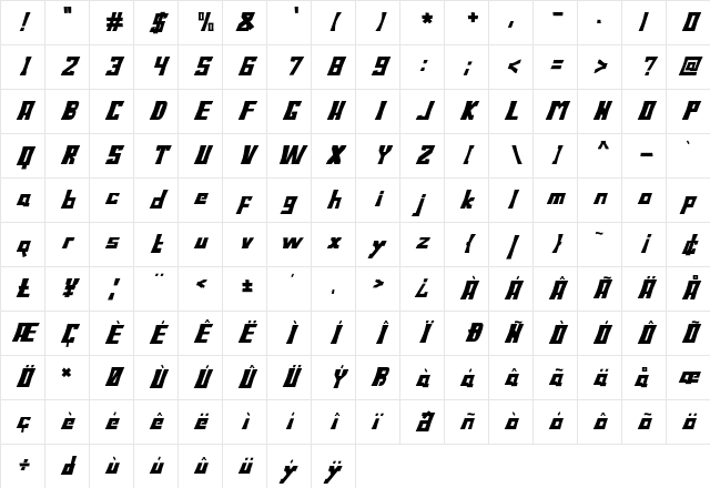 Bodax Bold Oblique Bold Character Map