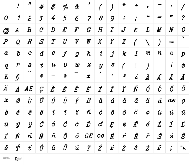 Oceanside Typewriter Normal Character Map