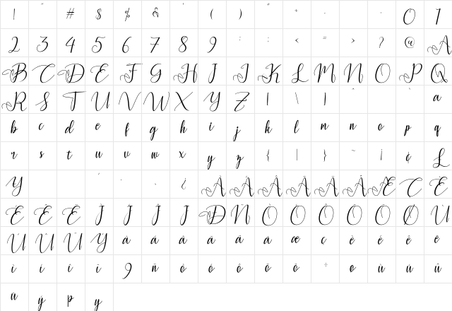 Yulinda Script Regular Character Map Yulinda Script Regular Character Map