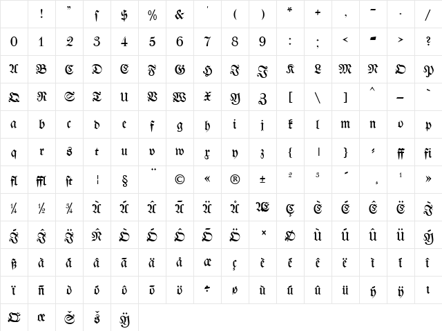 Walbot Normal Character Map