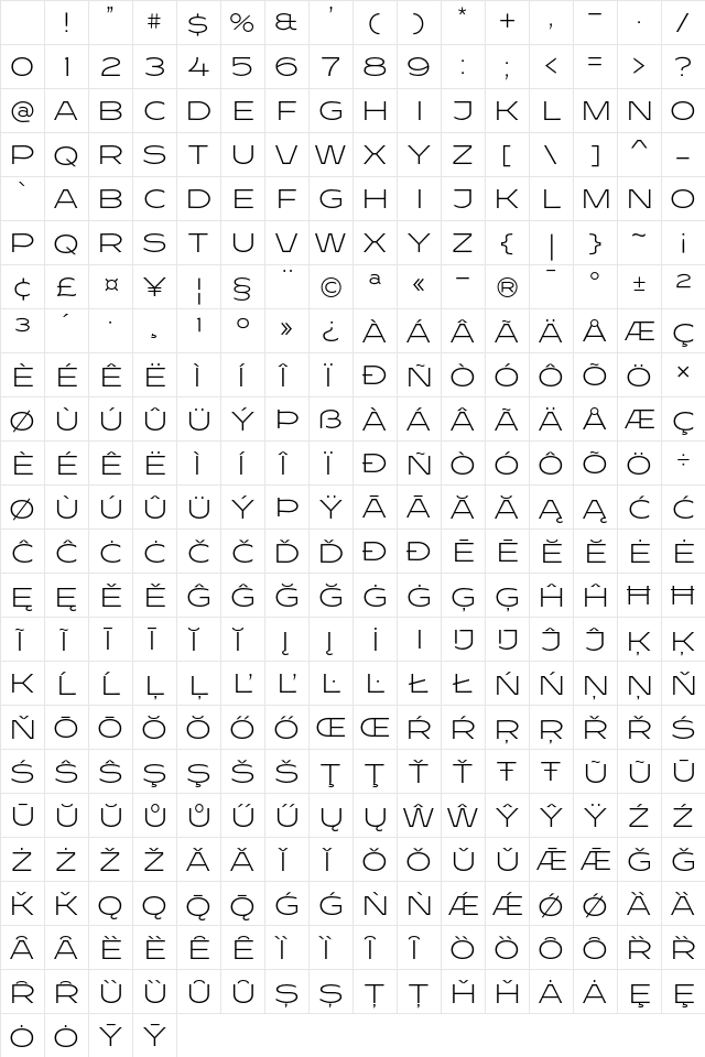 Resotho Extralight Extralight Character Map Resotho Extralight Extralight Character Map