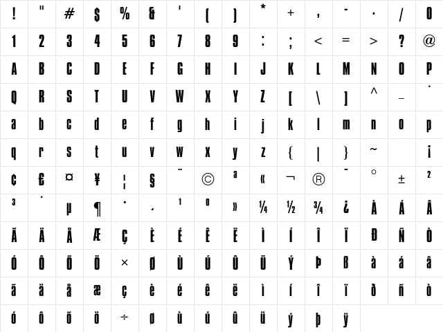 CompactaICG Regular Character Map CompactaICG Regular Character Map