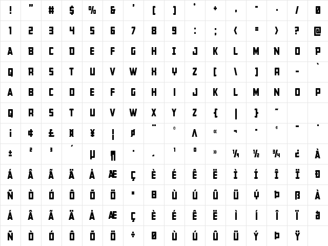 Buchanan Condensed Condensed Character Map