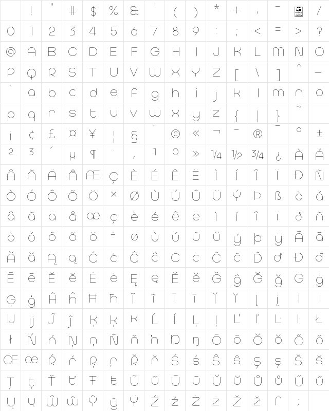 Typo Hoop Hairline Demo Regular Character Map