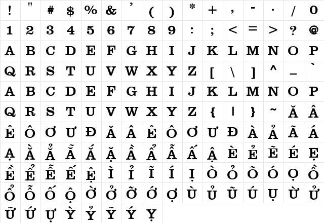.VnClarendonH Normal Character Map