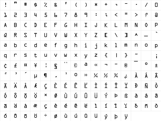 OCR A Extended Regular Character Map OCR A Extended Regular Character Map