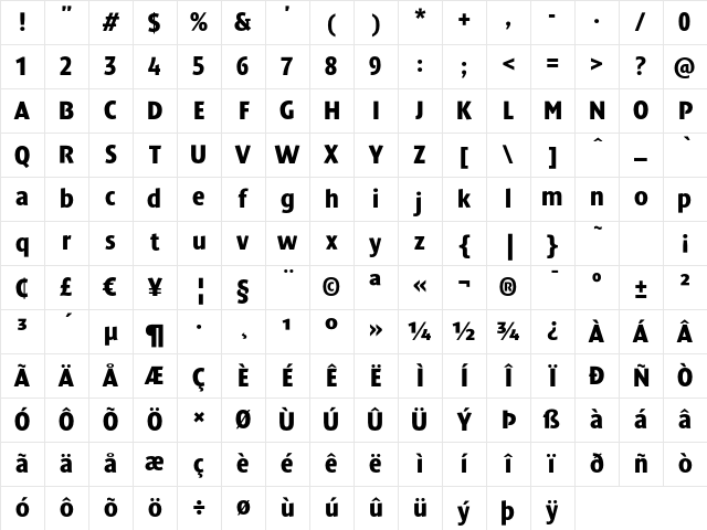 DendaNewCond Black Character Map
