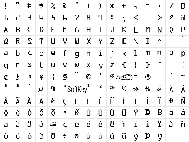OCR-A Regular Character Map