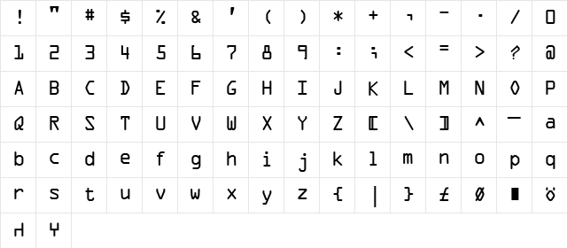 OCR-A Regular Character Map