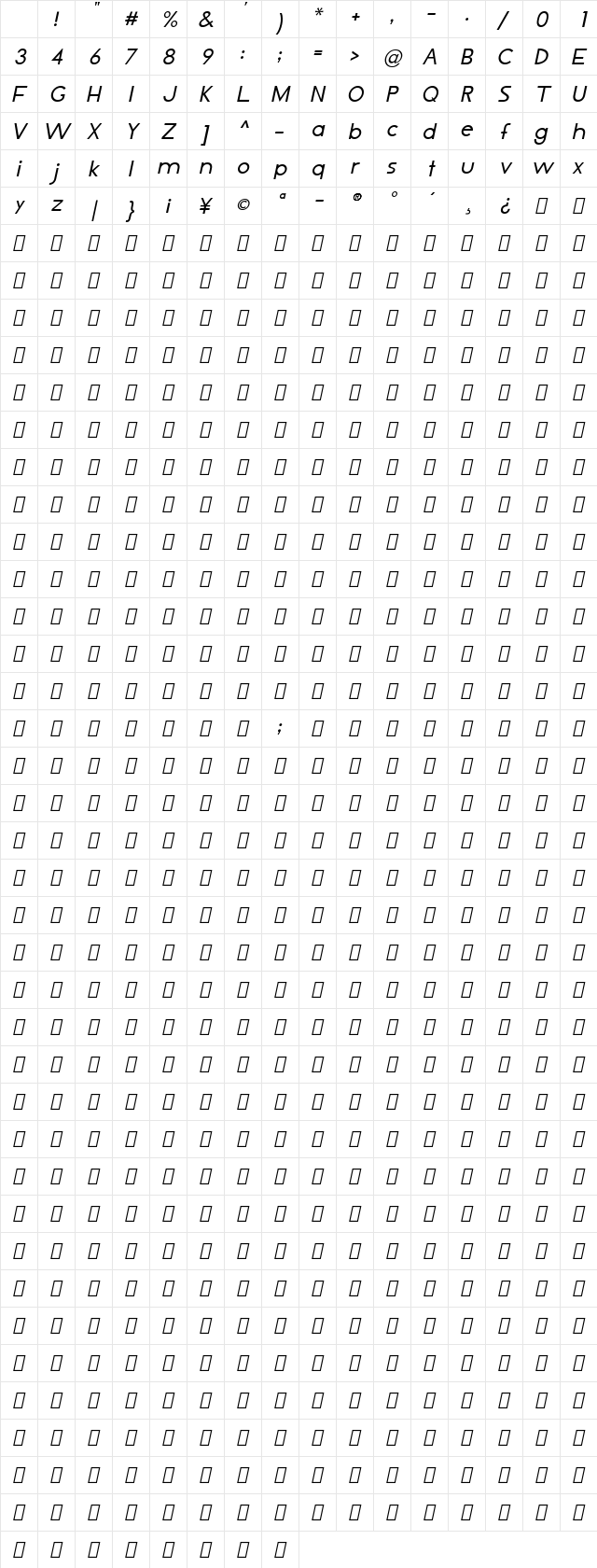 LJ Design Studios IS Italic Character Map LJ Design Studios IS Italic Character Map