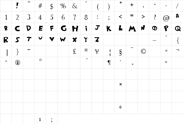yin yang sans Regular Character Map