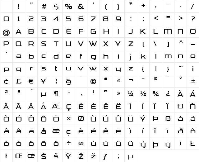 TradeMarker Light Character Map
