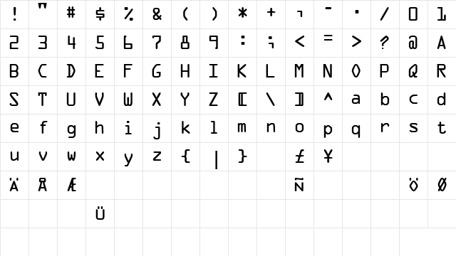 OCR1SSK Regular Character Map