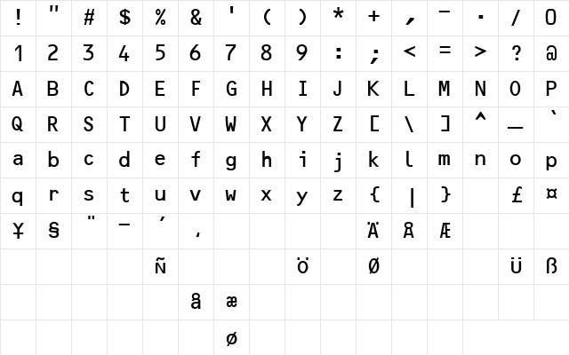 OCR2SSK Regular Character Map