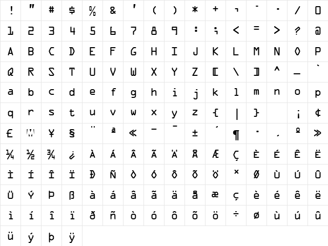 OcrA Regular Character Map OcrA Regular Character Map