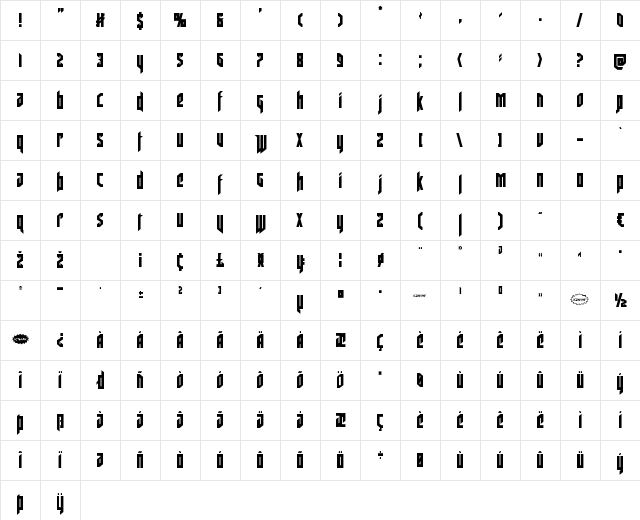 Deathshead Condensed Condensed Character Map