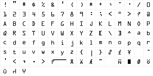 OCRA Regular Character Map OCRA Regular Character Map