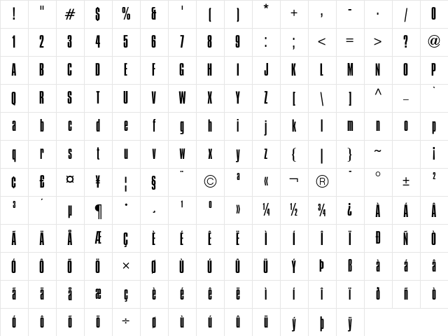 CompactaICG Light Character Map CompactaICG Light Character Map