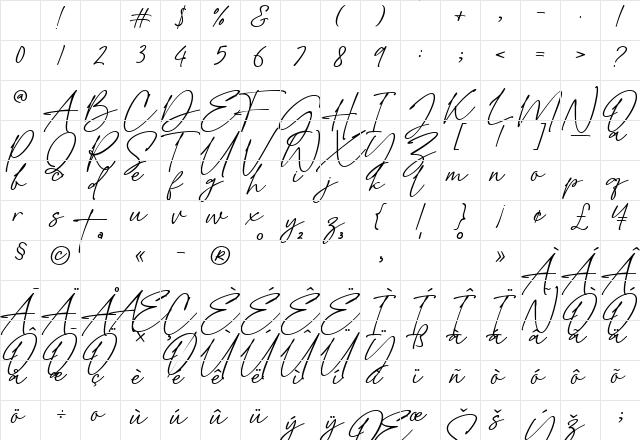Breathney Demo Regular Character Map