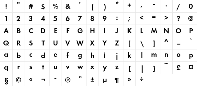 FuturaDemiC Regular Character Map FuturaDemiC Regular Character Map
