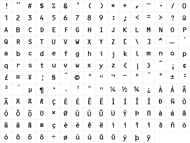 OCRBAlternate Roman Character Map