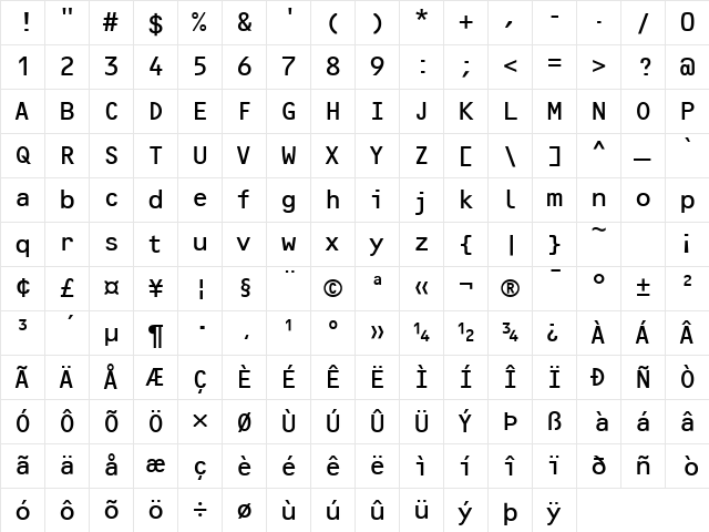 OCRF Regular Character Map