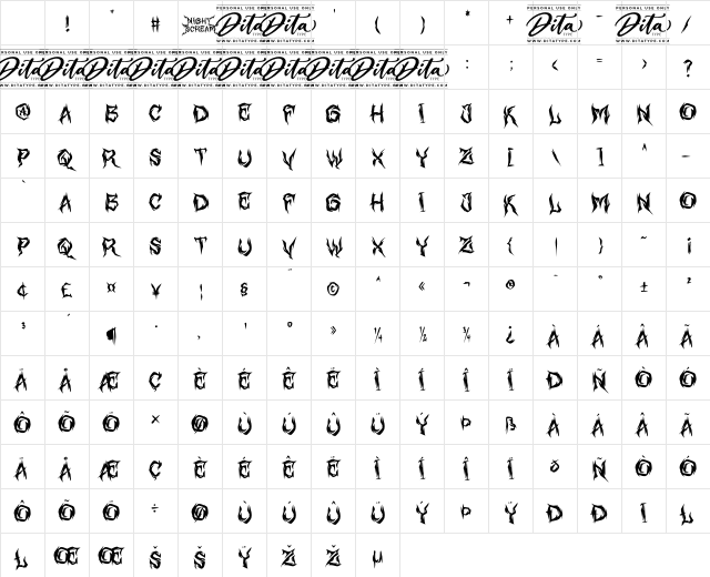 Night Scream Personal Use Regular Character Map Night Scream Personal Use Regular Character Map