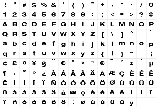 HeaveneticaExtd7 BoldSH Character Map