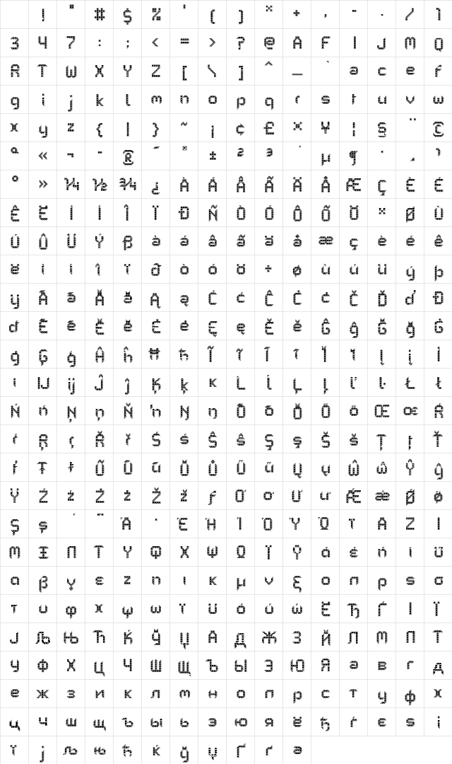 PF Mechanica B Pro Emboss Character Map