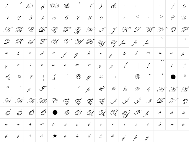 Edwardian Script ITC Regular Character Map