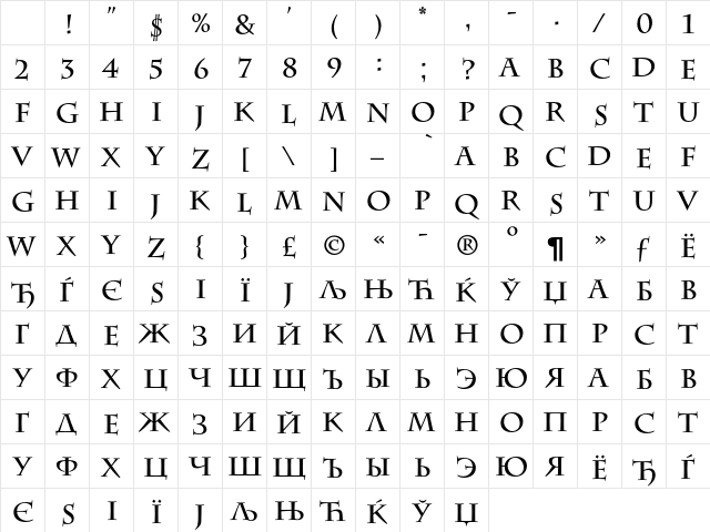 BarryGothicC Bold Character Map
