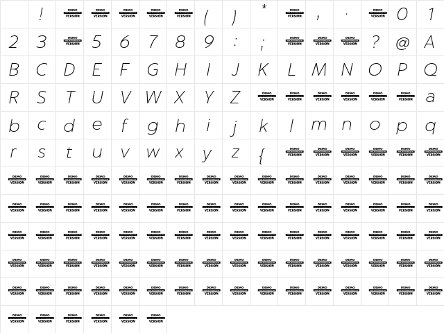 Captura Thin Italic Demo Character Map Captura Thin Italic Demo Character Map