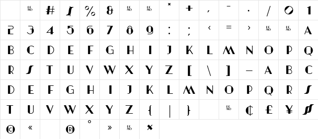 Artisual Deco DEMO Regular Character Map Artisual Deco DEMO Regular Character Map