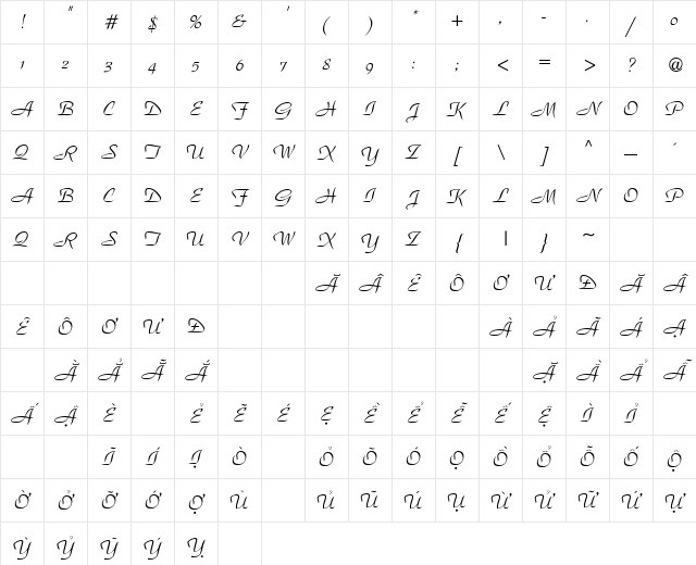 .VnParkH Medium Character Map