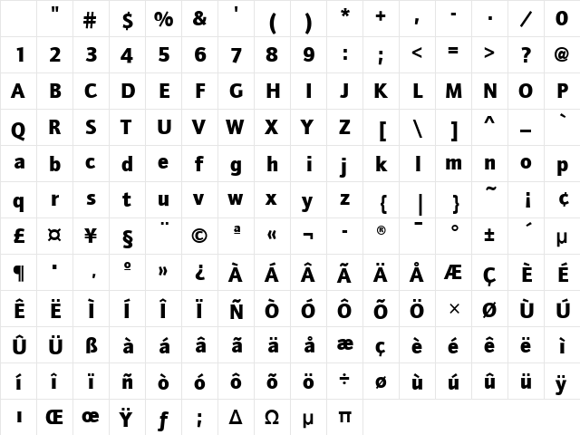 QuaySansITC Black Character Map