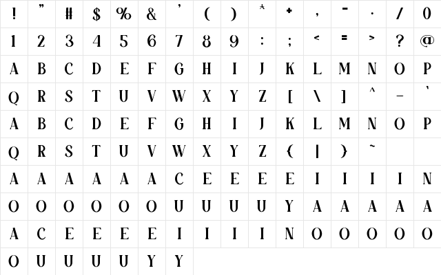 JABROWZKY Regular Character Map