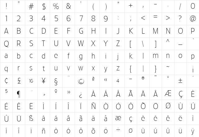 TFForeverTwo ExtraLight Character Map