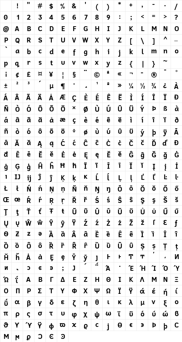 Cadman Bold Character Map Cadman Bold Character Map